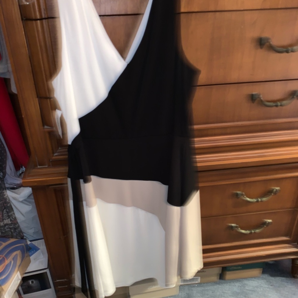 WOMENS BLACK WHITE BEIGE DRESS